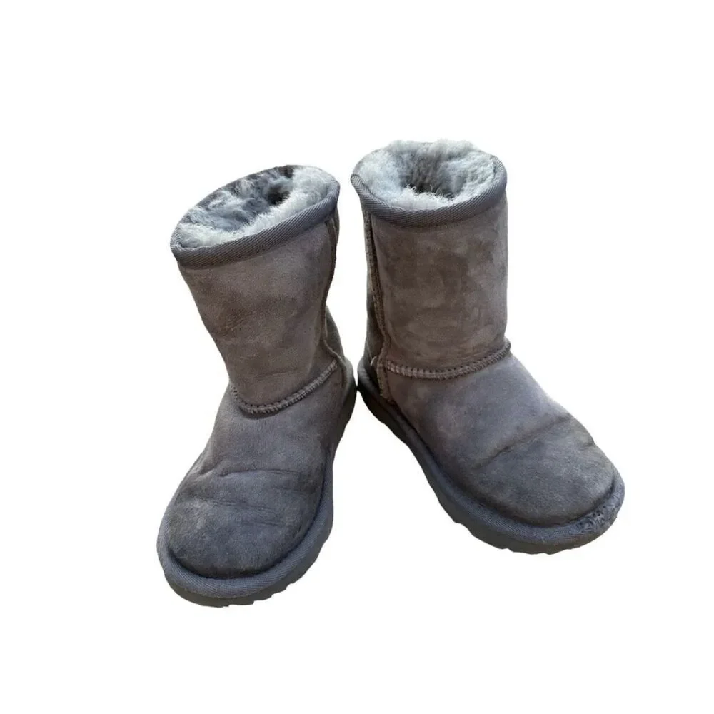 Ugg Boots Shearling Mini Mid Calf Winter Snow Boots Bootie Gray Girls Size 11